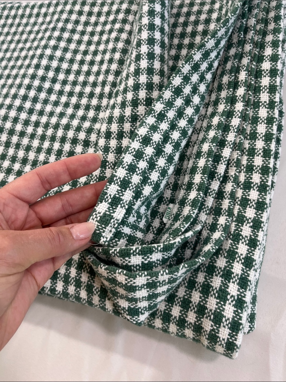 VTG Ralph Lauren Gingham King Bedspread Blanket Green/White Cotton 108”x90” - Picture 5 of 7